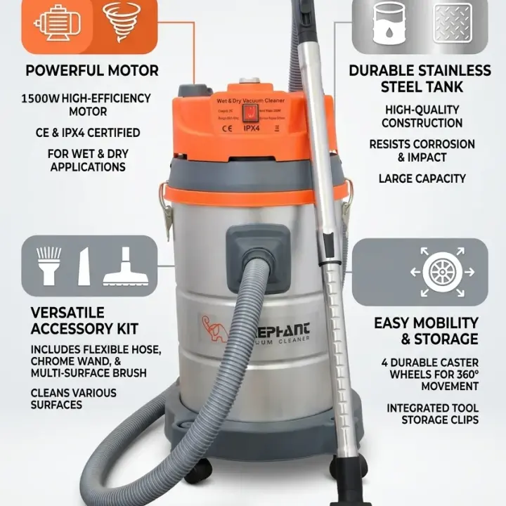 Elephant 35L Wet and Dry Industrial Vacuum Cleaner (VC-35)