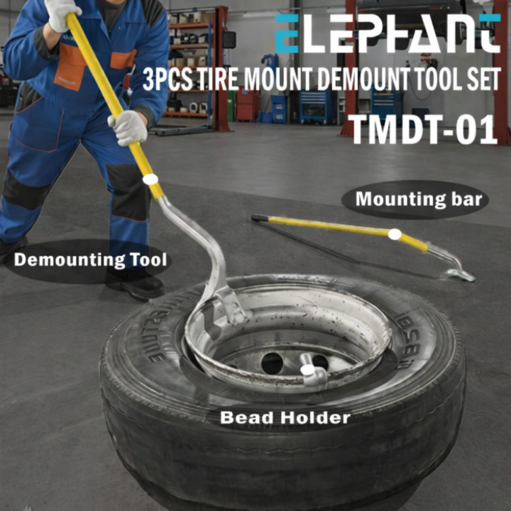 Elephant Tire Mount Demount Tool Kit Steel Manual Tire Changer w/Bead Keeper, Tubeless Truck Bead Breaker Tyre Opner TMDT