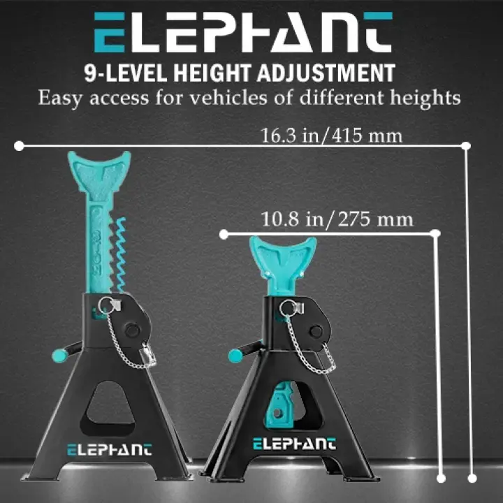 ELEPHANT 3 TON Steel CAR Jack Stand with Heavy Duty SELF Locking Ratchet Handle (Automotive) (Set of 2 Pieces)