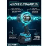 Elephant Heavy Duty 20V Cordless Impact Wrench with 2 Batteries | Build-In LED Lights | Forward & ReverseSwitch BW-1000.