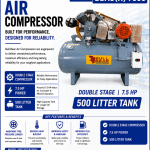 Bull Bear Air Compressor BBAC(H) 7500 – 500 Litre Double Stage 7.5 HP