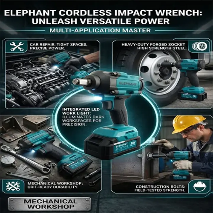 Elephant Heavy Duty 20V Cordless Impact Wrench with 2 Batteries | Build-In LED Lights | Forward & ReverseSwitch BW-600.